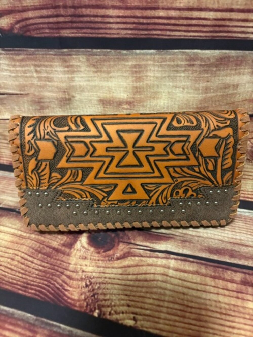 Montana West Brown Tooled Aztec Wallet Wristlet Western Organizer NWT